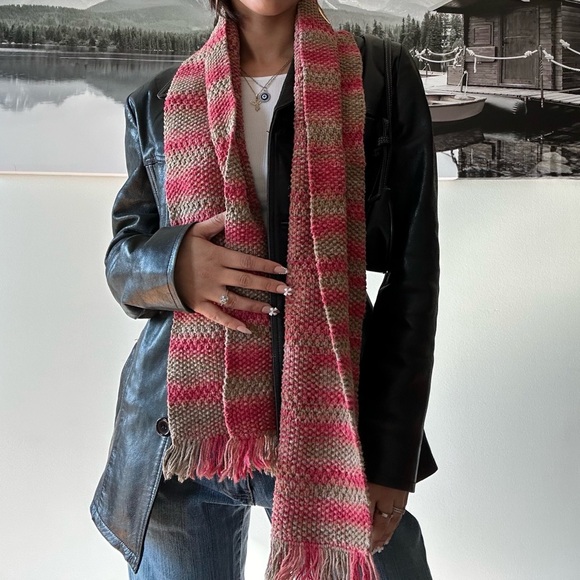 y2k vintage mulitcolour knit indie retro fringe trim preppy scarf - Picture 5 of 5